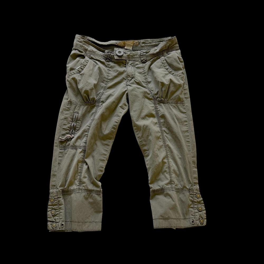Y2K Angel Kiss Boho Cargo Capri Pants Olive Green Y2K Utility Crop Sz 7